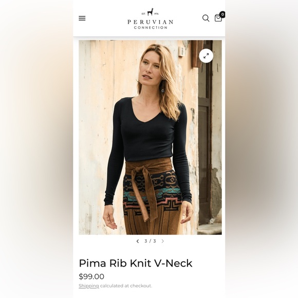 Sweaters - Peruvian Connection Pima Cotton Rib Knit V-Neck Long Sleeve Tunic Top Size XS-S